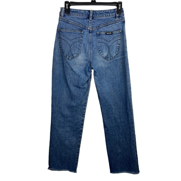 Rolla’s | Blue High Rise Classic Straight Raw Hem Jeans - Picture 4 of 9